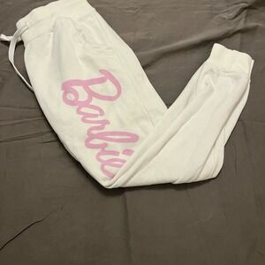 Barbie Hybrid Apparel White Joggers Pink Script Logo Sweatpants Small